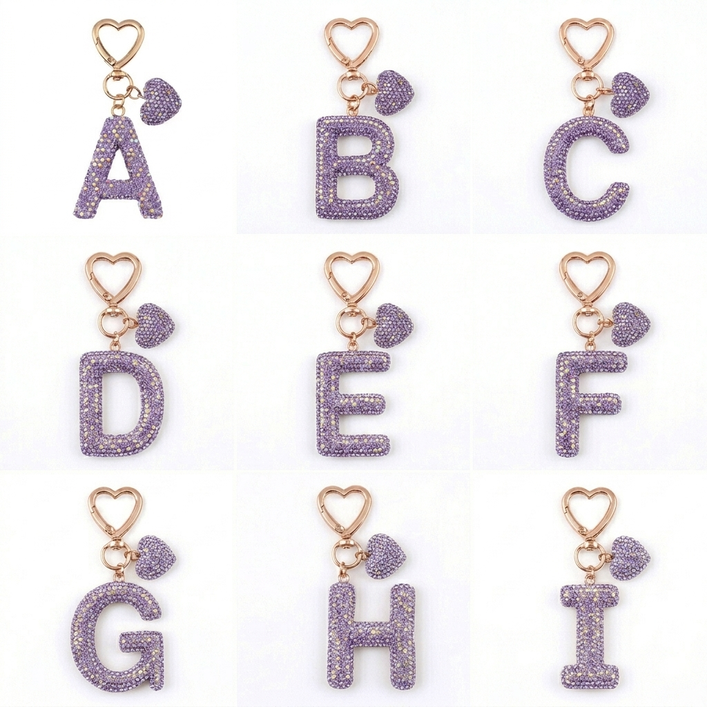 LAAF Rhinestone 26 Letters & Heart Pendant – Bag Charm & Keychain