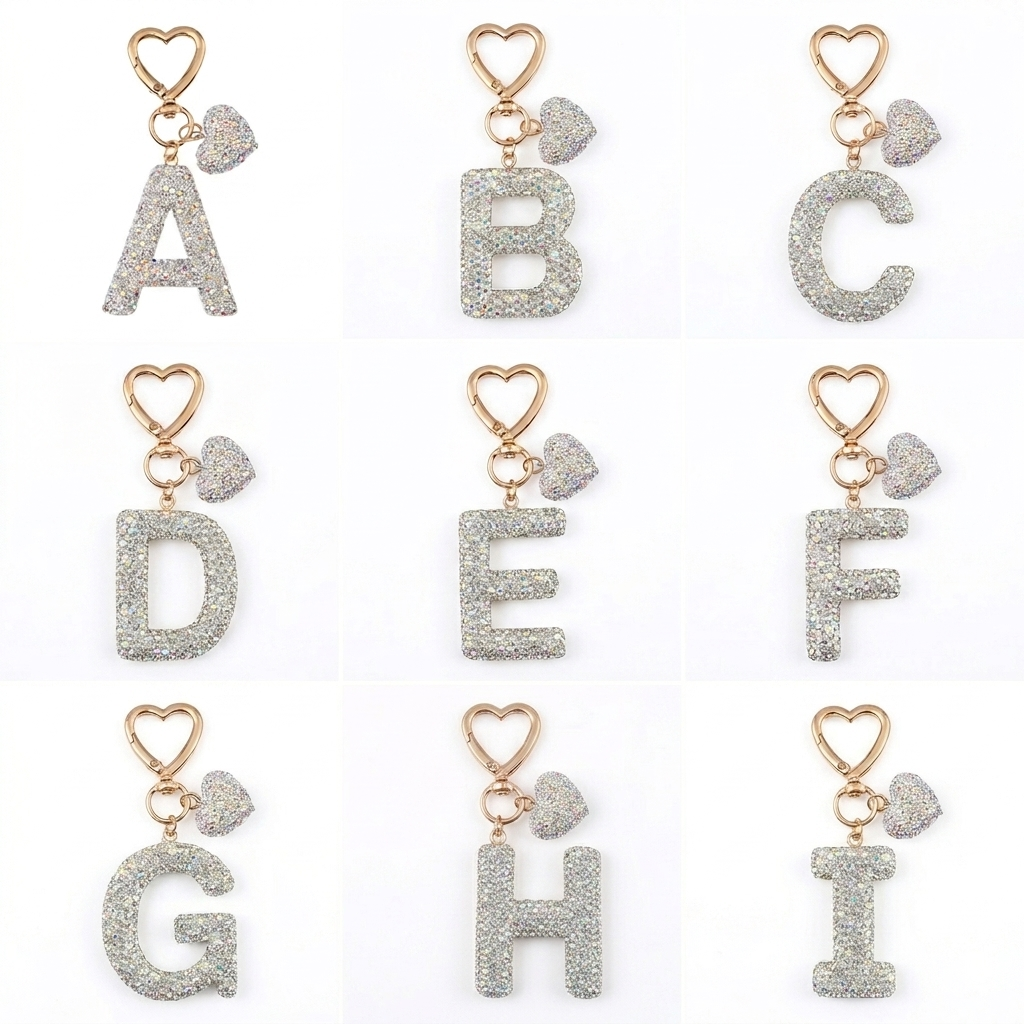 LAAF Rhinestone 26 Letters & Heart Pendant – Bag Charm & Keychain