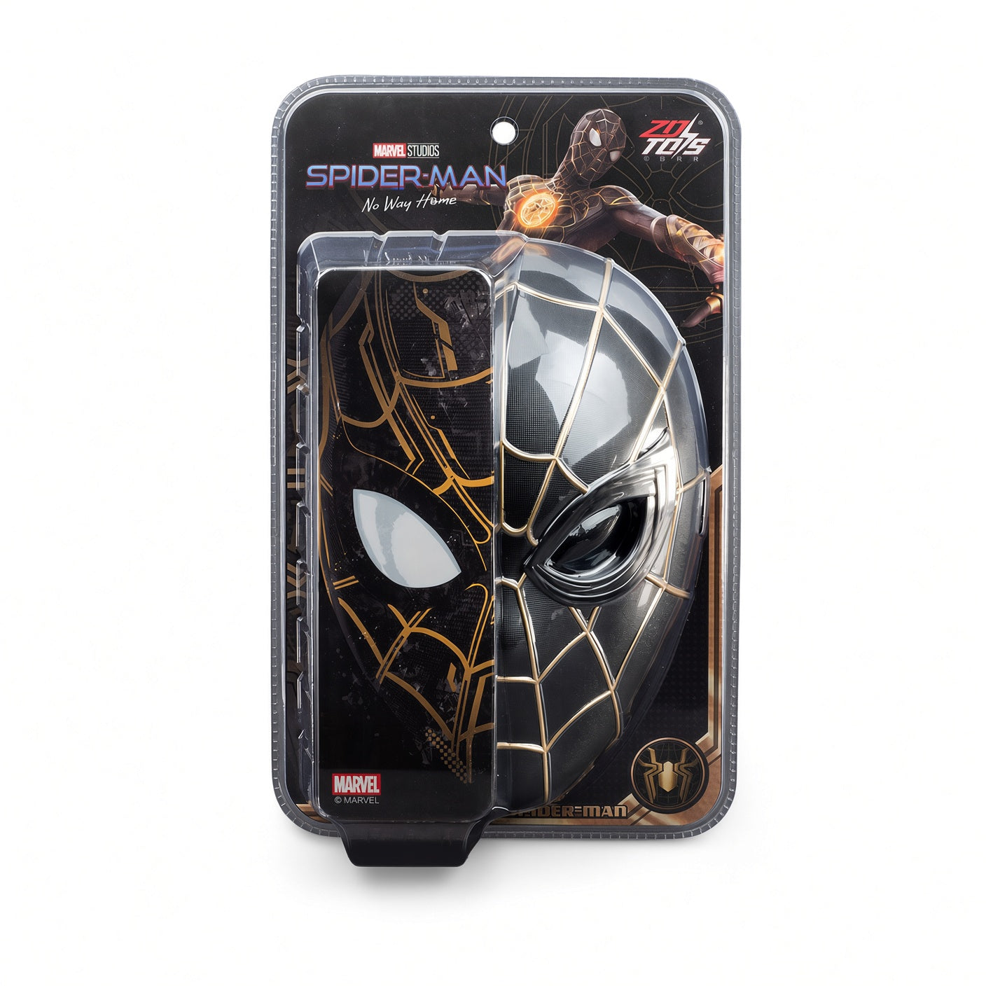 Marvel Spider-Man Black & Gold Suit Mask – Halloween Costume Headwear | 17cm × 24.5cm Kids Dress-Up Superhero Face Mask | CRAZXY