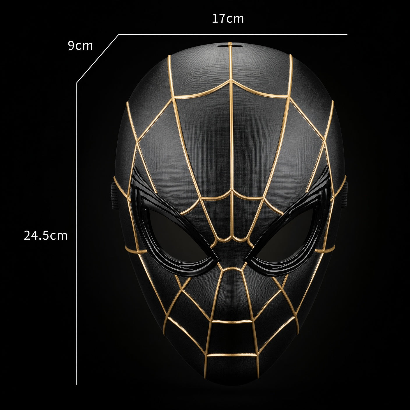 Marvel Spider-Man Black & Gold Suit Mask – Halloween Costume Headwear | 17cm × 24.5cm Kids Dress-Up Superhero Face Mask | CRAZXY