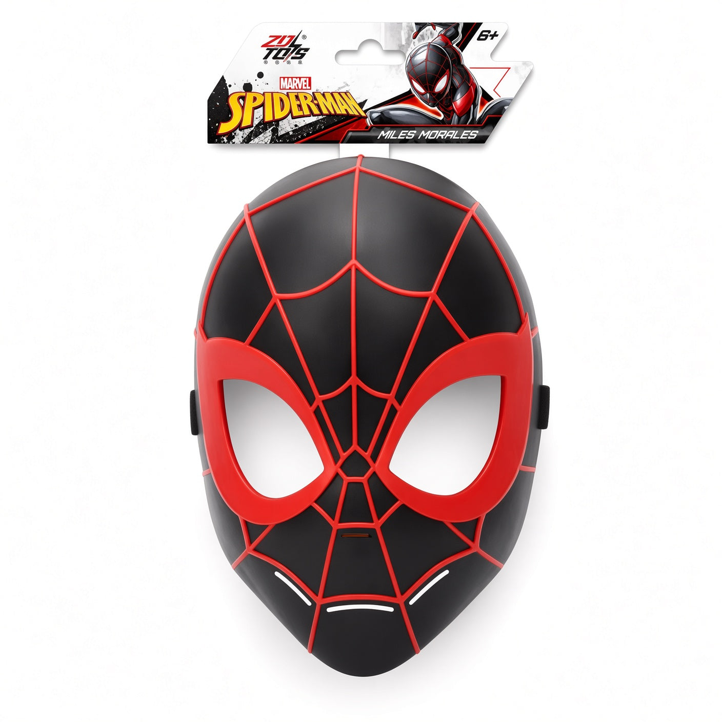 Marvel Spider-Man Miles Morales Black & Red Mask – Halloween Costume Headwear | 15cm × 23cm Kids Dress-Up Superhero Face Mask | CRAZXY