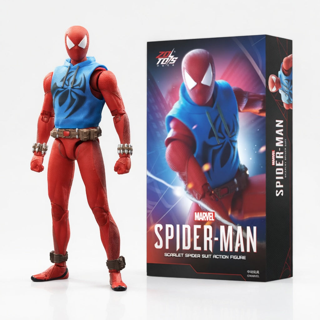 ZD Toys Marvel Official Scarlet Spider-Man Articulated Action Figure with Multiple Accessories