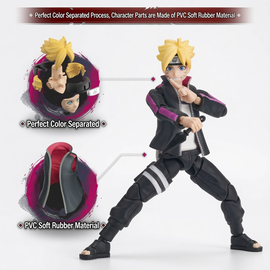 Blokees Naruto Beyond Edition Boruto Uzumaki CC01 Articulated Figure Model Kit – Snap-Fit Next Generation Collectible with Display Base | CRAZXY