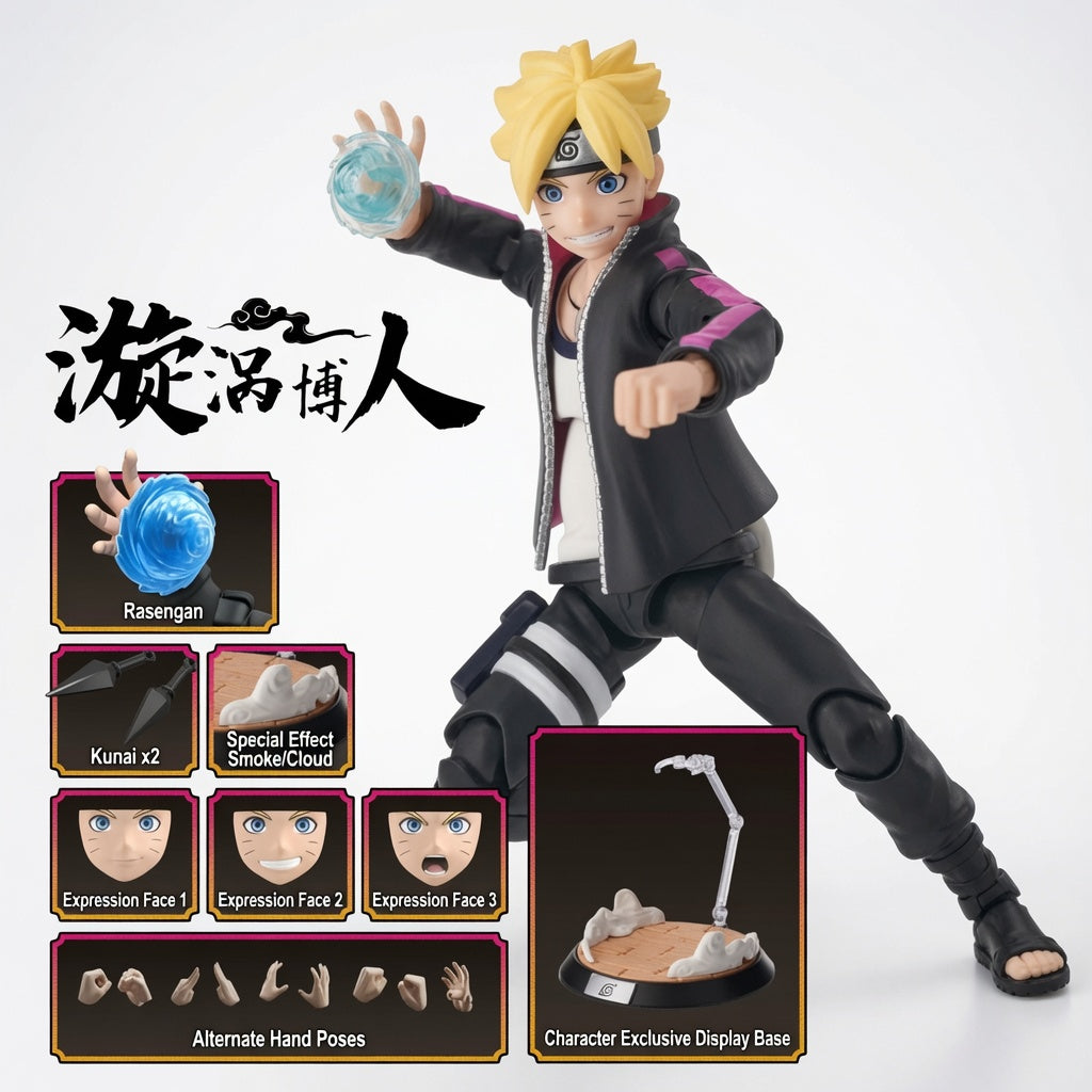 Blokees Naruto Beyond Edition Boruto Uzumaki CC01 Articulated Figure Model Kit – Snap-Fit Next Generation Collectible with Display Base | CRAZXY