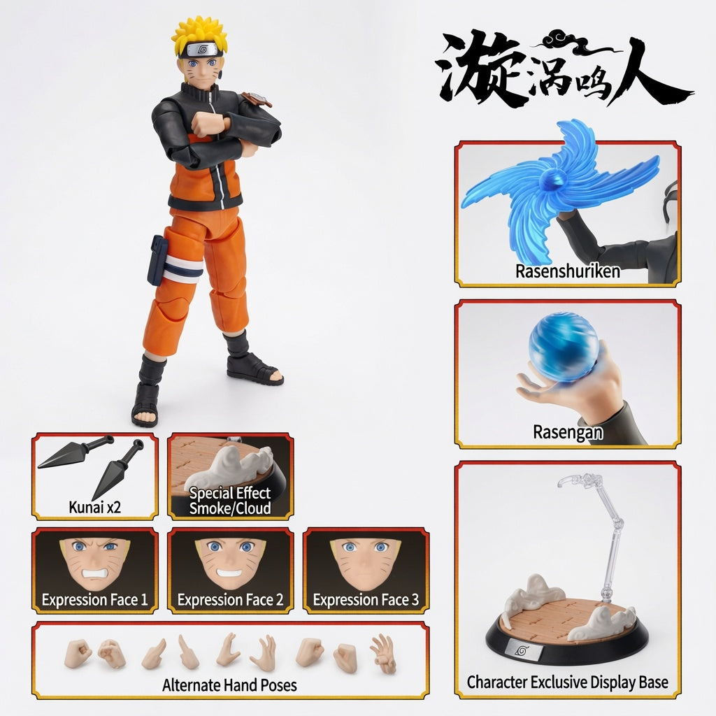 Blokees Naruto Beyond Edition Naruto Uzumaki CC02 Articulated Figure Model Kit – Snap-Fit Seventh Hokage Collectible with Display Base & Accessory | CRAZXY