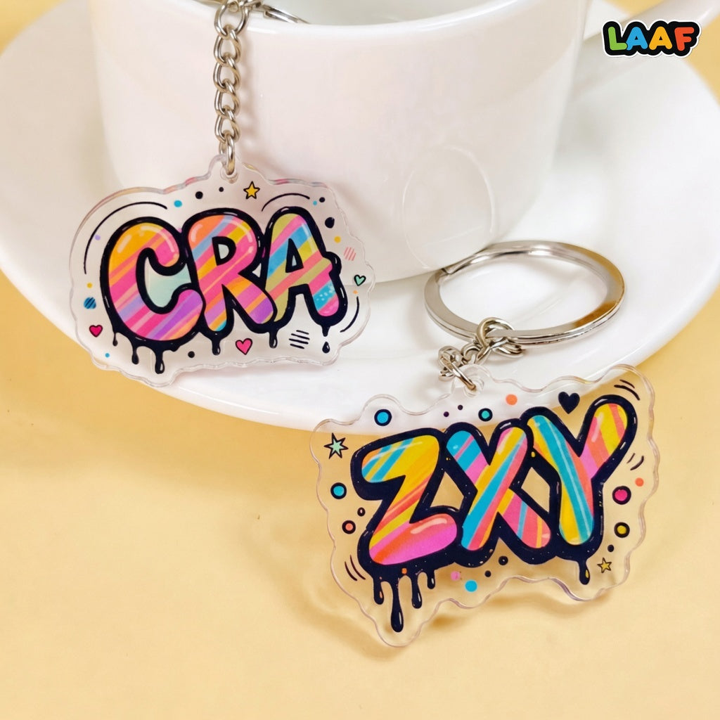 LAAF Customizable Graffiti Style Acrylic Keychain – Cartoon Doodle Art Pendant for Backpack